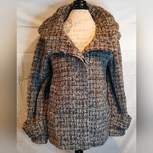 Italia Testino Alpaca & Wool Button Coat, Gray/Black/Tan/White Size S ECU